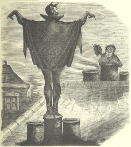 Jack standing on a rooftop with frightened chimney sweep