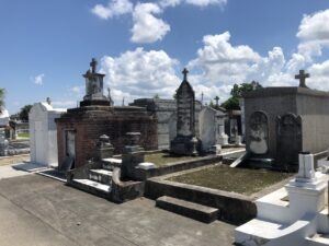 Various graves and tombs in a row