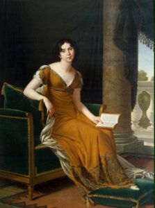 Painting of Elisabeth Demidoff, sitting on a chair, holding a book