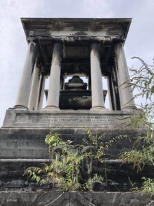 Neoclassical portico with inscription