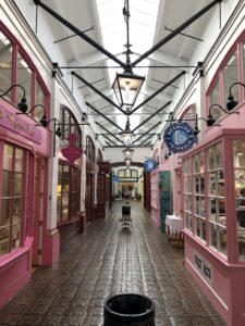 Hallway with storefronts